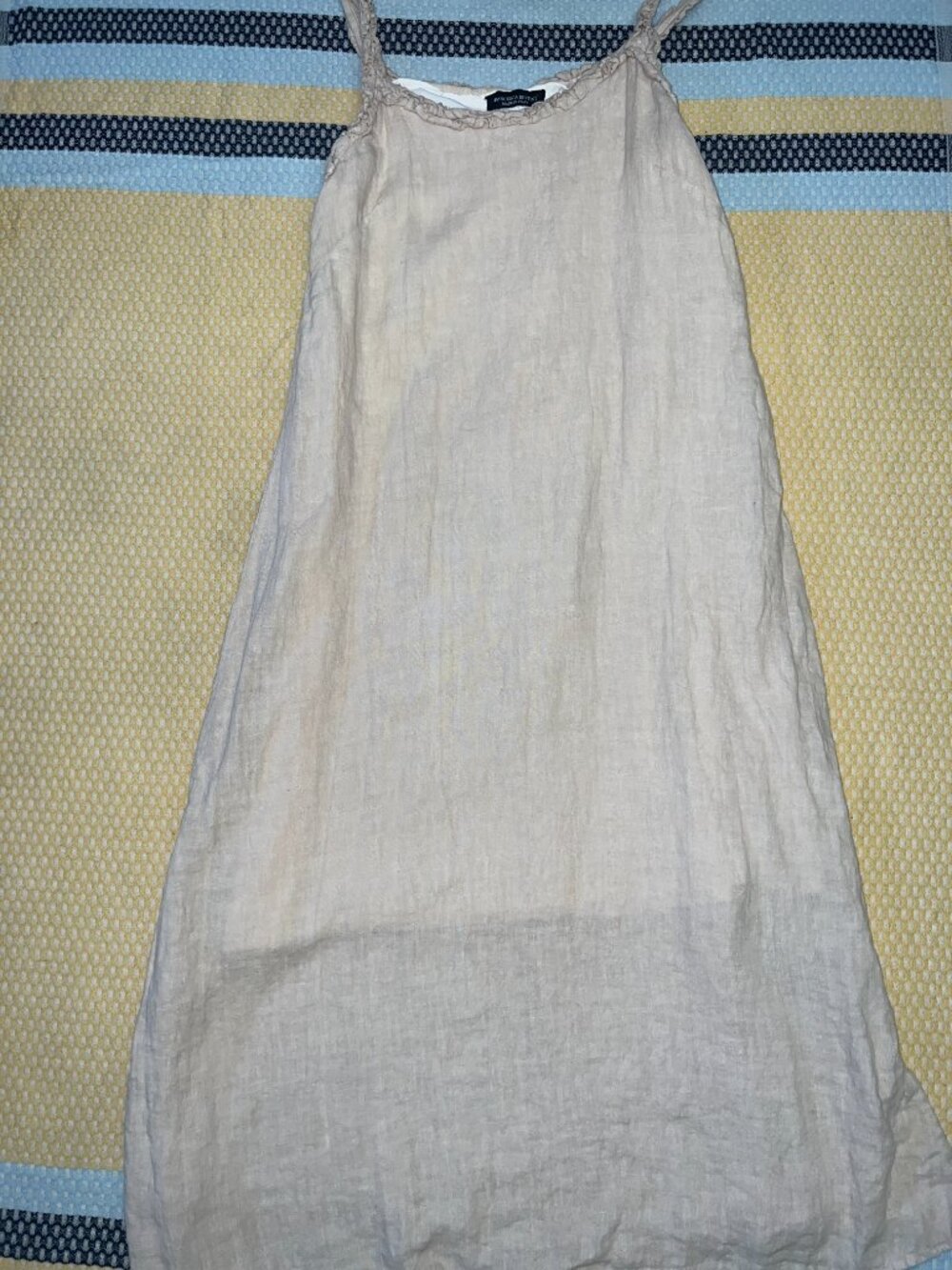 Francesca Bettini Italian Linen Ruffle Trim Maxi Dress Cream Small Made in Italy - Picture 5 of 10